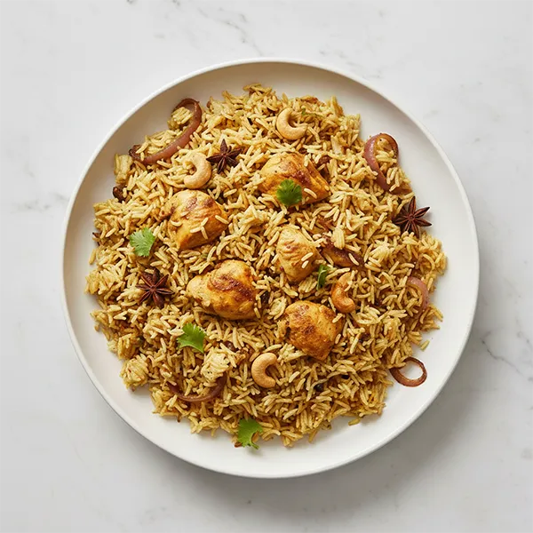 Bahraini Chicken Rice Pilaf with radish and mint yogurt